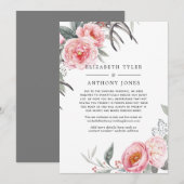 Pastel roze en grijze Boho Floral Reduced Guest Li Aankondiging (Voorkant / Achterkant)