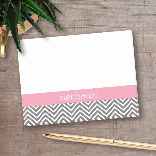 Pastel Roze en Grijze Chevrons Aangepaste naam Post-it® Notes