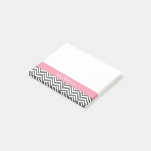 Pastel Roze en Grijze Chevrons Aangepaste naam Post-it® Notes (Schuin)