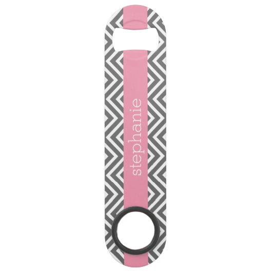 Pastel Roze en Grijze Chevrons Aangepaste naam Speed Flessenopener (Achterkant)