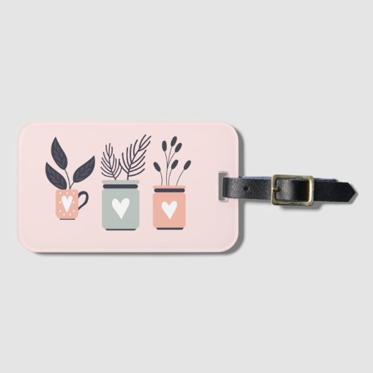 Pastel roze en grijze moderne planten bagagelabel (Voorkant (horizontaal))