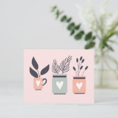 Pastel roze en grijze moderne planten briefkaart (Staand voorkant)