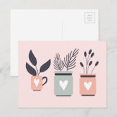 Pastel roze en grijze moderne planten briefkaart (Voorkant / Achterkant)