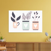 Pastel roze en grijze moderne planten canvas afdruk (Insitu (Woonkamer))