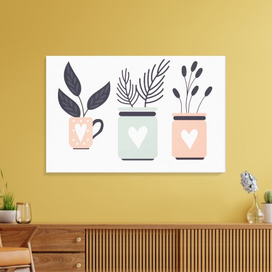 Pastel roze en grijze moderne planten canvas afdruk (Insitu (Woonkamer))