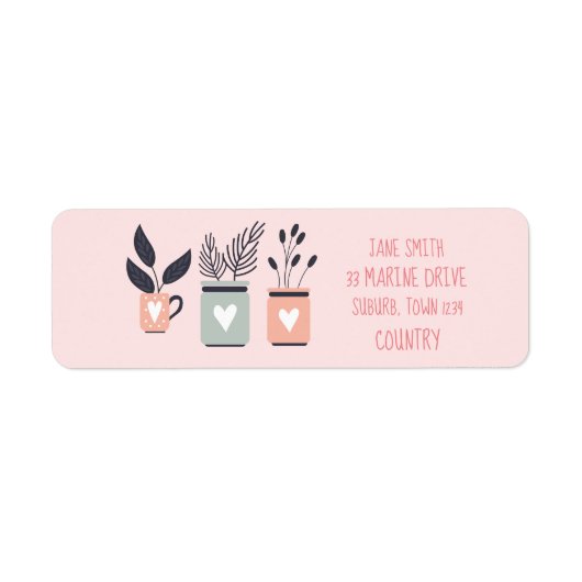 Pastel roze en grijze moderne planten etiket (Voorkant)