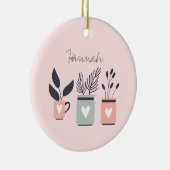Pastel roze en grijze moderne planten keramisch ornament (Rechts)