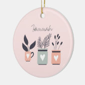 Pastel roze en grijze moderne planten keramisch ornament (Links)