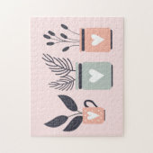 Pastel roze en grijze moderne planten legpuzzel (Verticaal)