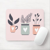 Pastel roze en grijze moderne planten muismat (Met muis)