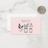 Pastel roze en grijze moderne planten notitiekaartje (Voorkant / Achterkant in situ)