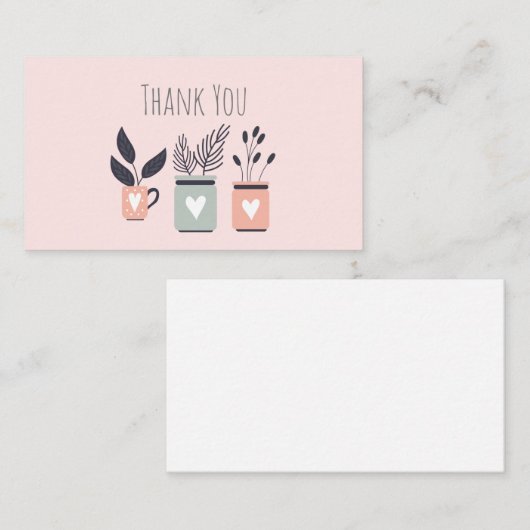 Pastel roze en grijze moderne planten notitiekaartje (Voorkant / Achterkant)
