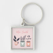 Pastel roze en grijze moderne planten sleutelhanger (Voorkant)