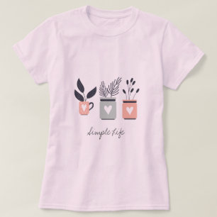 Pastel roze en grijze moderne planten t-shirt