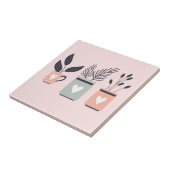 Pastel roze en grijze moderne planten tegeltje (Zijkant)
