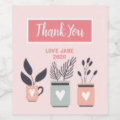 Pastel roze en grijze moderne planten wijn etiket (Enkel label)