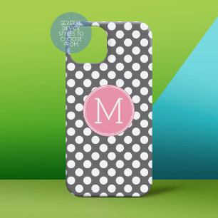 Pastel roze en grijze pooldots met aangepast monog Case-Mate iPhone 14 plus hoesje