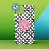 Pastel roze en grijze pooldots met aangepast monog Case-Mate iPhone case