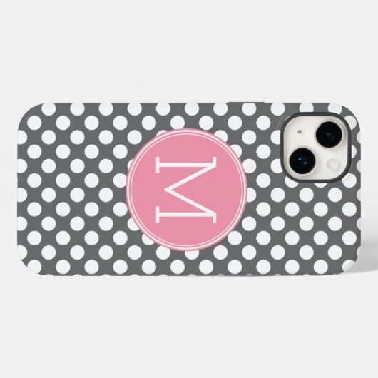 Pastel roze en grijze pooldots met aangepast monog Case-Mate iPhone case (Achterkant (horizontaal))