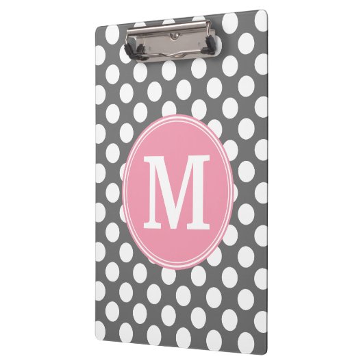 Pastel roze en grijze pooldots met aangepast monog klembord (Links)