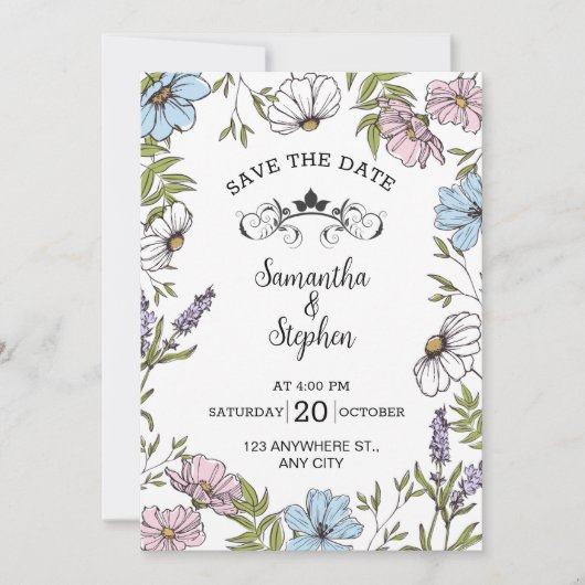 Pastel Roze en Groen en Blauw Save The Date Kaart (Voorkant)