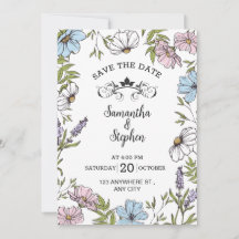 Pastel Roze en Groen en Blauw Save The Date