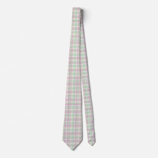 Pastel roze en groen geplakt Tartan Gingham Patroo Stropdas (Voorkant)