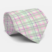 Pastel roze en groen geplakt Tartan Gingham Patroo Stropdas (Opgerold)
