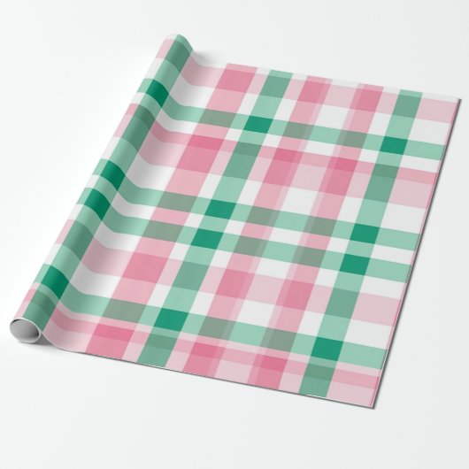  pastel roze en groen geruite cadeaupapier (Uitgerold)