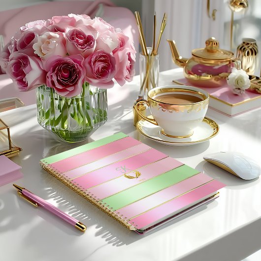 Pastel Roze en Groen Gestreepte Planner