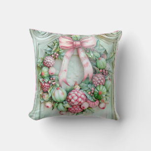 Pastel Roze en Groen Kerst Kussen