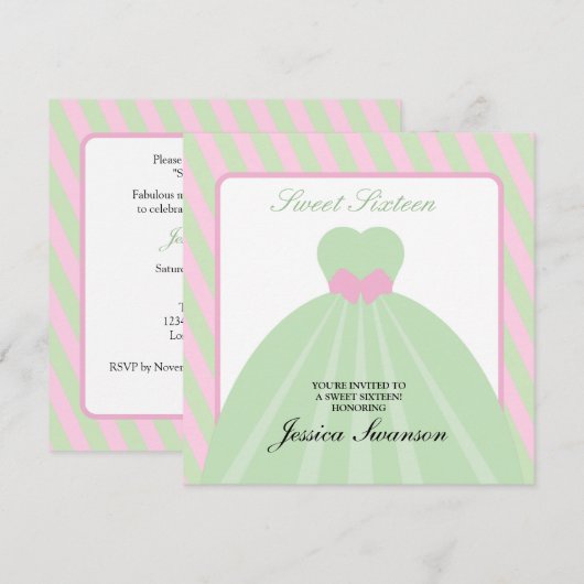 Pastel Roze en Groen Min Git Sweet Sixteen Kaart (Voorkant / Achterkant)