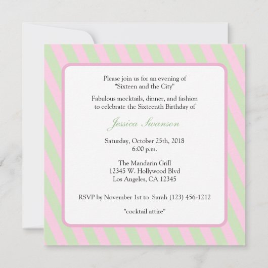 Pastel Roze en Groen Min Git Sweet Sixteen Kaart (Achterkant)