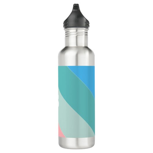 Pastel Roze en Groen Monogram Gestreept Waterfles (Rechts)