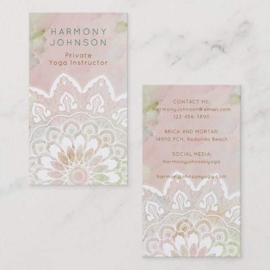 Pastel Roze en Groen Witte Mandala Serene Visitekaartje (Voorkant / Achterkant)