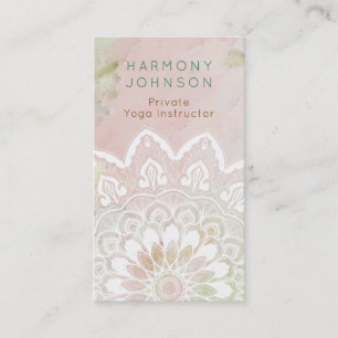 Pastel Roze en Groen Witte Mandala Serene Visitekaartje