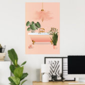 Pastel Roze en Groene Bathroom | Bubble Bath Poster (Thuiskantoor)