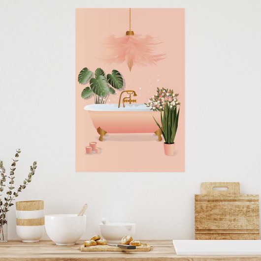 Pastel Roze en Groene Bathroom | Bubble Bath Poster (Keuken)
