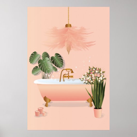 Pastel Roze en Groene Bathroom | Bubble Bath Poster (Voorkant)