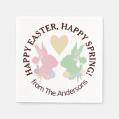 Pastel Roze en Groene Bunnies met Hart Pasen Servet (Voorkant)