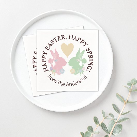 Pastel Roze en Groene Bunnies met Hart Pasen Servet