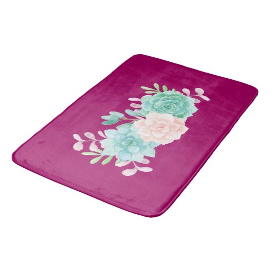 Pastel Roze en Groene Floral Bouquet op Magenta Te Badmat (Gekanteld)