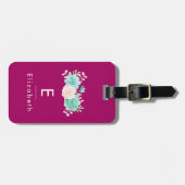 Pastel Roze en Groene Floral Bouquet op Magenta Te Bagagelabel (Voorkant horizontaal)