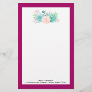 Pastel Roze en Groene Floral Bouquet op Magenta Te Briefpapier