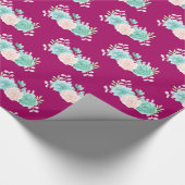 Pastel Roze en Groene Floral Bouquet op Magenta Te Cadeaupapier (Hoek)