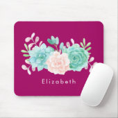 Pastel Roze en Groene Floral Bouquet op Magenta Te Muismat (Met muis)