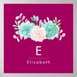 Pastel Roze en Groene Floral Bouquet op Magenta Te Poster