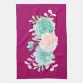 Pastel Roze en Groene Floral Bouquet op Magenta Te Theedoek (Verticaal)