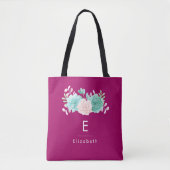 Pastel Roze en Groene Floral Bouquet op Magenta Te Tote Bag (Voorkant)