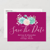 Pastel Roze en Groene Floral Bouquet sparen de Dat Aankondigingskaart (Voorkant / Achterkant)